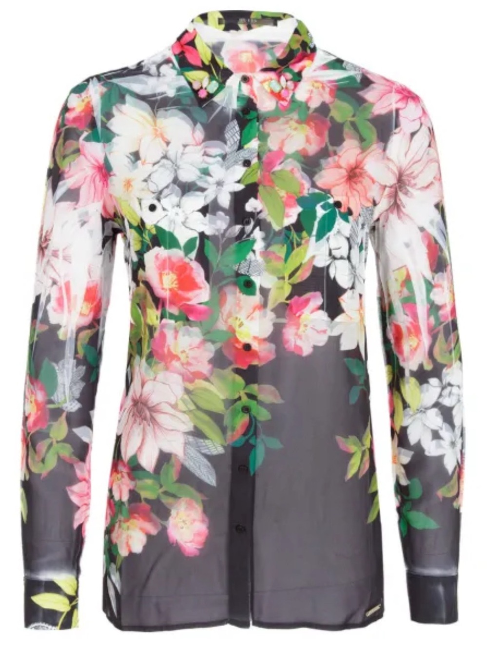Guess Long Sleeve Button Up Blouse Vibrant Multicolor Floral Print Size Large